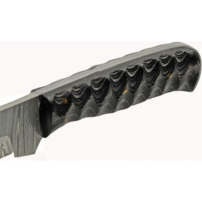 TrailBlaze Damascus Grooved Fixed Blade DM-1360 - 8 Inch Overall With Full Tang Lanyard Hole And Leather Sheath by Damascus