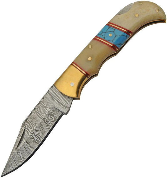Damascus Lockback Bone/Turquoise DM-1362 by Damascus