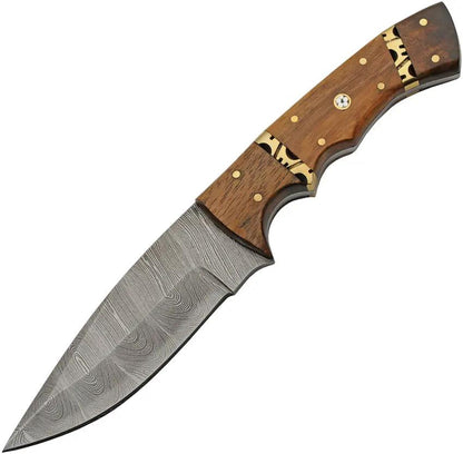 Damascus Rodeo Hunter Wood DM1365 - Damascus Steel Blade Full Tang Brown Wood Handle Leather Sheath by Damascus