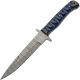 Damascus Pig Sticker Blue Knife - Full Tang Damascus Blade With Leather Sheath And Lanyard Hole by Damascus