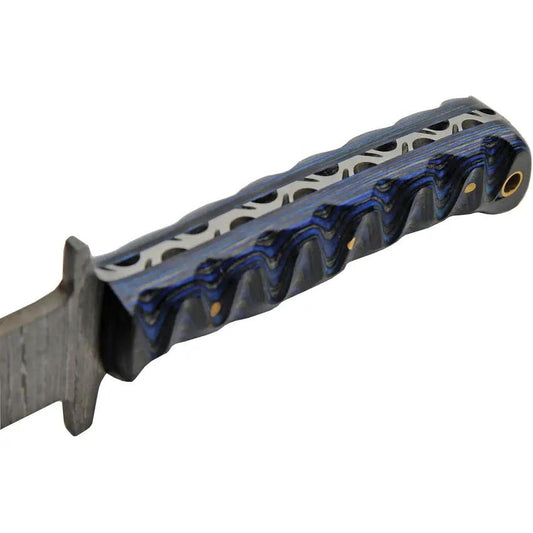 Damascus Pig Sticker Blue Knife - Full Tang Damascus Blade With Leather Sheath And Lanyard Hole by Damascus
