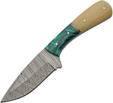 Damascus Skinner DM-1370GN - Full Tang 4 Inch Damascus Blade With Camel Bone And Green Acrylic Handle by Damascus