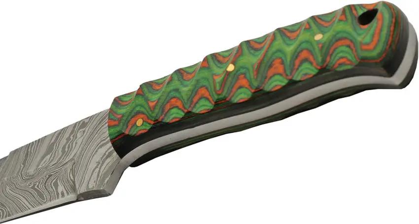 TrailCraft Damascus Hunter Knife - Orange Green Wood Handle Full Tang With Lanyard Hole by Damascus