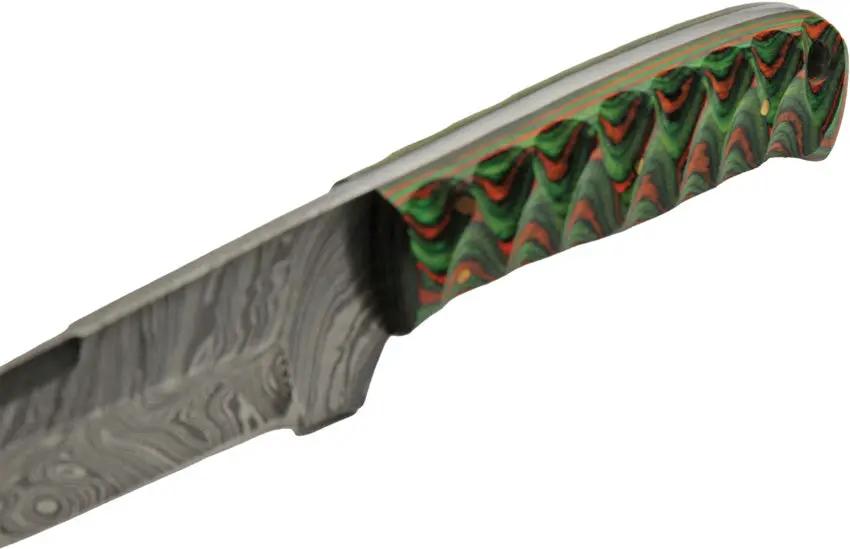 TrailCraft Damascus Hunter Knife - Orange Green Wood Handle Full Tang With Lanyard Hole by Damascus