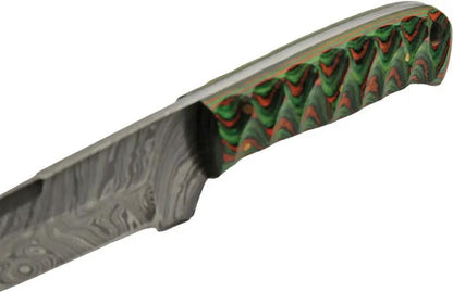 TrailCraft Damascus Hunter Knife - Orange Green Wood Handle Full Tang With Lanyard Hole by Damascus