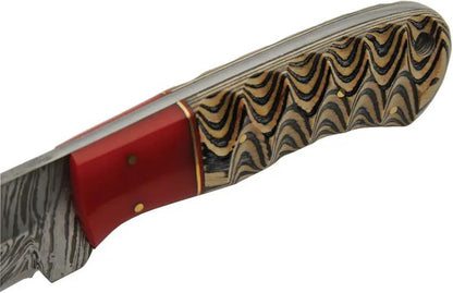 Damascus Red Haze Kiri Hunter - Full Tang Damascus Clip Point Blade With Pakkawood Handle by Damascus