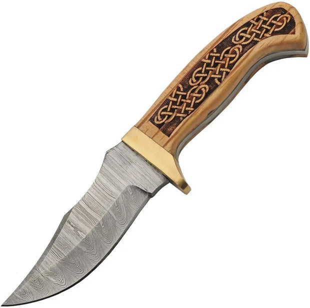 Celtic Forge Damascus Knots Hunter - Full Tang Knife With 3.25 Inch Damascus Blade And Brass Guard by Damascus