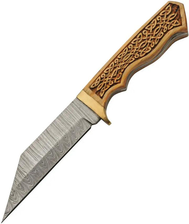Celtic Forge Damascus Celtic Tanto DM-1387 - 9 Inch Full Tang Damascus Blade With Celtic Knot Handle by Damascus