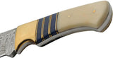 Damascus Admiral Fixed Blade Knife - Bone Handle, Brass Guard, Full Tang, Blue Spacers by Damascus