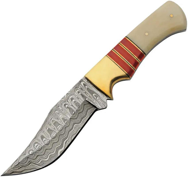 Damascus Admiral Fixed Blade Bone Red DM-1394RD - Damascus Steel Clip Point Blade With Natural Bone Handle by Damascus