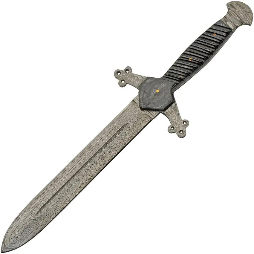 Damascus Forge Claymore Dagger DM-1395 - 7.25-Inch Damascus Blade, Full Tang, Black Wood Handle And Leather Sheath by Damascus