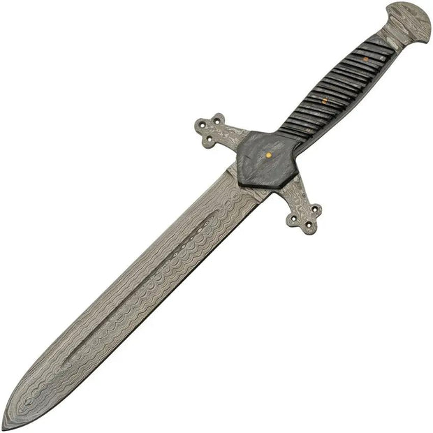 Damascus Forge Claymore Dagger DM-1395 - 7.25-Inch Damascus Blade, Full Tang, Black Wood Handle And Leather Sheath by Damascus