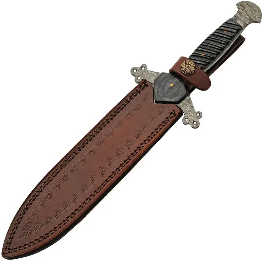 Damascus Forge Claymore Dagger DM-1395 - 7.25-Inch Damascus Blade, Full Tang, Black Wood Handle And Leather Sheath by Damascus