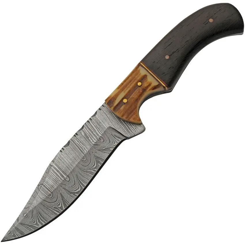 Damascus Eld Stag Hunter DM-1400 - 9 Inch Damascus Clip Point Knife With Stag Bone And Buffalo Horn Handle by Damascus