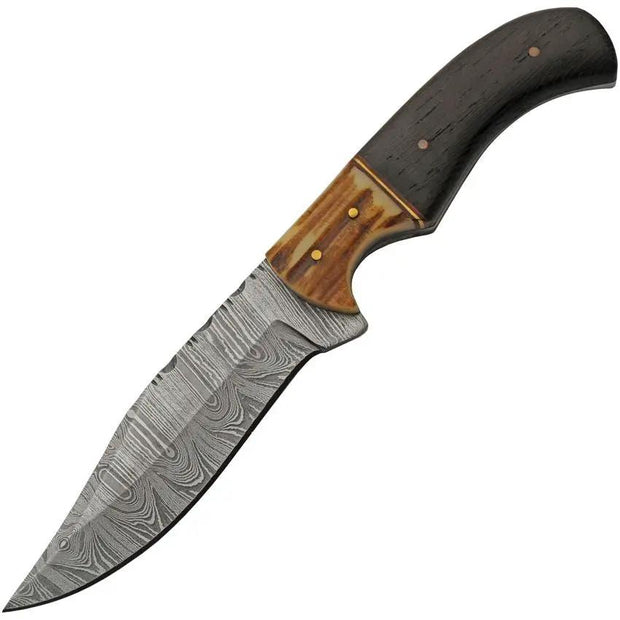 Damascus Eld Stag Hunter DM-1400 - 9 Inch Damascus Clip Point Knife With Stag Bone And Buffalo Horn Handle by Damascus