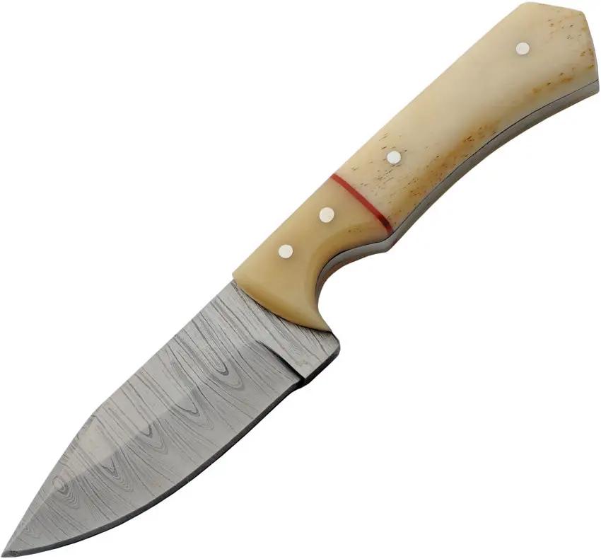 Damascus Skinner Bleached Bone Knife - 3 Inch Damascus Steel Blade Full Tang With Leather Sheath by Damascus