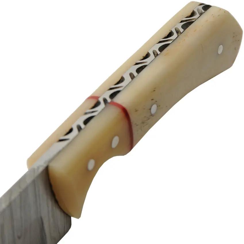 Damascus Skinner Bleached Bone Knife - 3 Inch Damascus Steel Blade Full Tang With Leather Sheath by Damascus