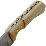 Damascus Skinner Bleached Bone Knife - 3 Inch Damascus Steel Blade Full Tang With Leather Sheath by Damascus