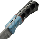 Damascus Skinner Turquoise Micarta DM-1404TR - Full Tang Damascus Knife With Turquoise Resin And Black Micarta Handle by Damascus