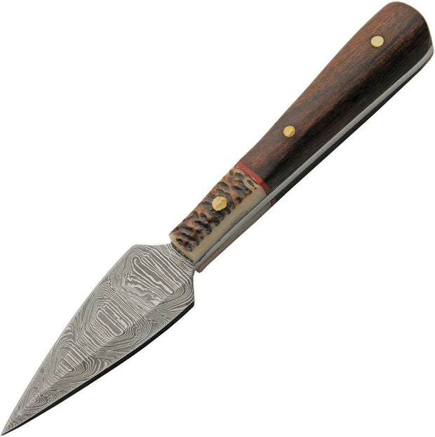Damascus Forge Bosom Dagger DM1408 - Full Tang Damascus Blade 5 Inch Overall With Wood And Stag Bone Handle Neck Sheath