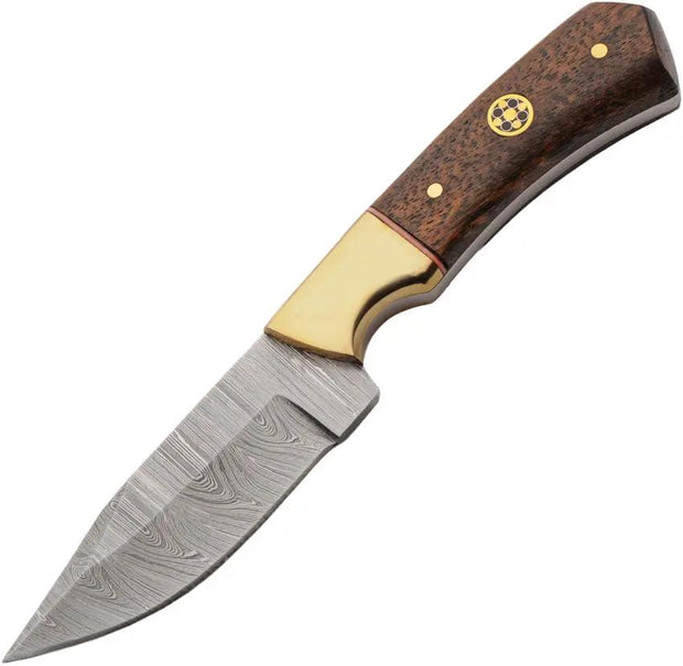 Damascus Bronze Baron Hunter DM-1411 Fixed Blade Knife With Walnut Handle And Brass Guard - Damascus Steel Blade by Damascus