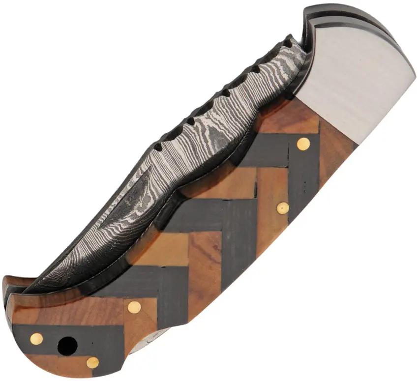 Damascus Forge Lockback DM-1416BK - Damascus Steel Clip Point Blade, Black And Natural Wood Handle by Damascus