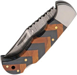 Damascus Forge Lockback Knife - Damascus Steel Clip Point Blade Blue Wood Handle With Bolsters by Damascus