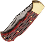 Damascus Emberlock Lockback DM-1419 - Damascus Steel Clip Point Blade With Red Jigged Bone Handle by Damascus