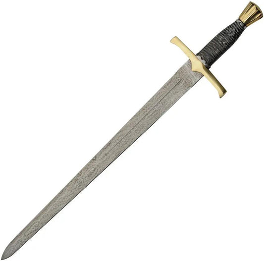 Ironforge Damascus Garth Sword DM5027 - Double Edged Damascus Blade With Black Wire Wrapped Handle by Damascus