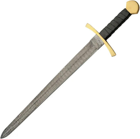 Damascus Medieval Sword DM-5030 - Handforged Damascus Blade, Leather Wrapped Grip, Brass Guard by Damascus