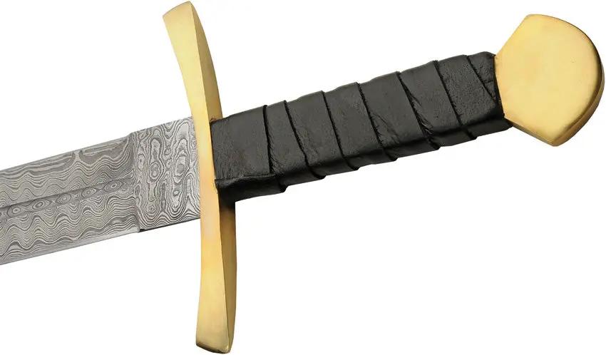 Damascus Medieval Sword DM-5030 - Handforged Damascus Blade, Leather Wrapped Grip, Brass Guard by Damascus