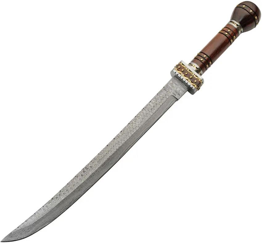 Damascus Forge Fancy Guard Short Sword DM-5037 - Handcrafted Damascus Blade With Brass Guard And Leather Sheath by Damascus