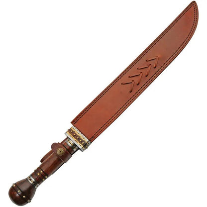 Damascus Forge Fancy Guard Short Sword DM-5037 - Handcrafted Damascus Blade With Brass Guard And Leather Sheath by Damascus