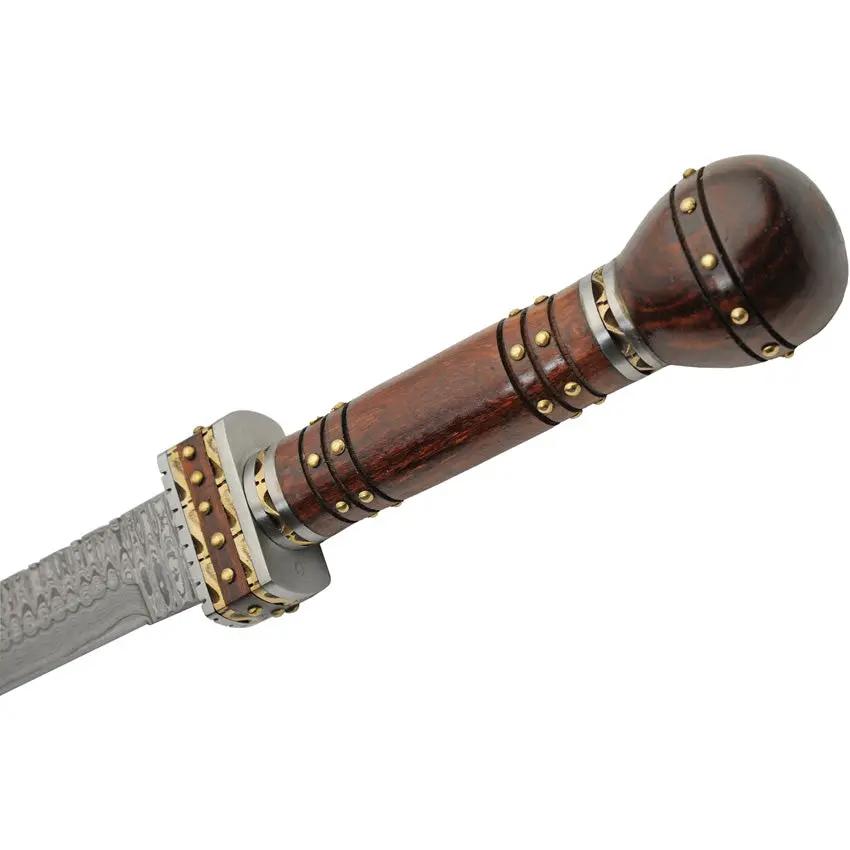 Damascus Forge Fancy Guard Short Sword DM-5037 - Handcrafted Damascus Blade With Brass Guard And Leather Sheath by Damascus