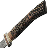 Valiant Forge Damascus Saber Style Sword DM5043 16.5 Inch Damascus Blade With Engraved Ash Wood Handle by Damascus