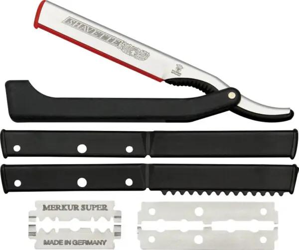 Dovo Shavette Black Handle Razor For Barbers Premium Extended Tang Aluminum Blade Holder by Dovo