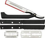 Dovo Shavette Black Handle Razor For Barbers Premium Extended Tang Aluminum Blade Holder by Dovo