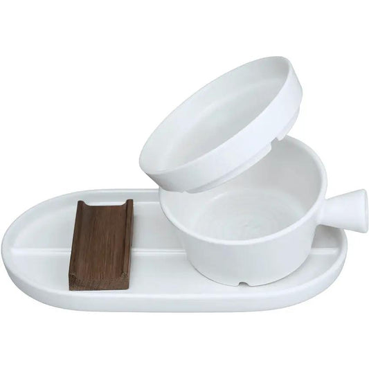 Dovo Shave Bowl Set Daylight 6340512 White Ceramic Bowl With Soap Dish Lid Tray And Wooden Shelf For Wet Shavers by Dovo