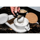 Dovo Shave Bowl Set Daylight 6340512 White Ceramic Bowl With Soap Dish Lid Tray And Wooden Shelf For Wet Shavers by Dovo