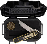 Dark Pines Switchback Friction Folder Nitro V Blade Brass Handle With Black Micarta Inlay Serialized by Dark Pines
