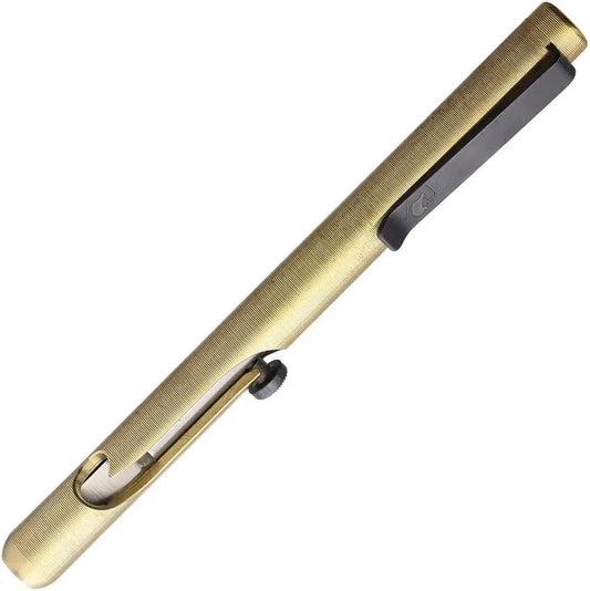 Dark Pines Hodges Bolt Action Scribe - Retractable 440C Blade With Naval Brass Body And Black DLC Clip by Dark Pines