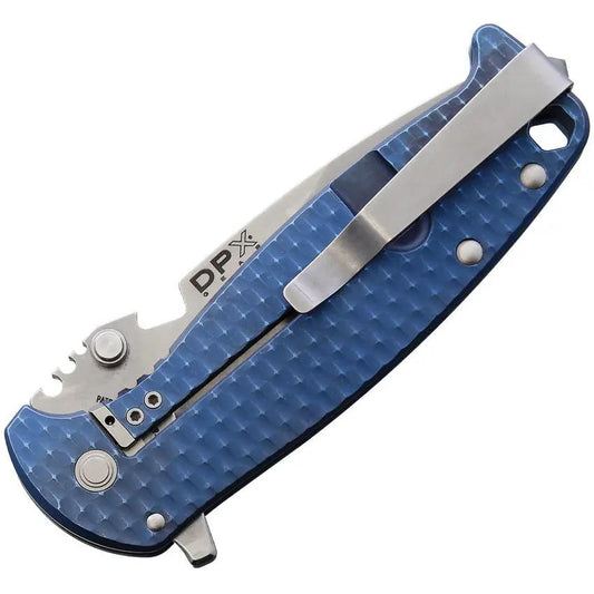 DPx Gear HEST F Framelock Blue Ti - M390 Drop Point Blade With Glass Breaker Thumb Stud Bottle Opener by DPx Gear