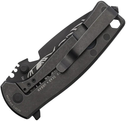 DPx Gear HEST Urban Framelock Raven - M390 Drop Point Blade With Black Titanium Handle by DPx Gear