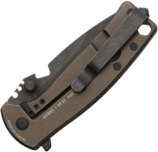 DPx Gear HEST Urban Framelock Bronze Titanium Handle M390 Drop Point Knife With Bottle Opener And Glass Breaker by DPx Gear