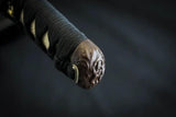 Dragon King Pine Crane Katana 28In T10 Blade Bronzed Tsuba And Rayskin Handle Leather Scabbard For Collectors by Dragon King