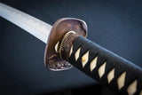 Dragon King Pine Crane Katana 28In T10 Blade Bronzed Tsuba And Rayskin Handle Leather Scabbard For Collectors by Dragon King