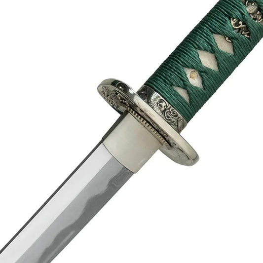 Dragon King Taikyu Katana 27.5In Blade T10 9260 Folded Steel Teal Cord Handle Black Wood Scabbard Ideal For Collectors by Dragon King