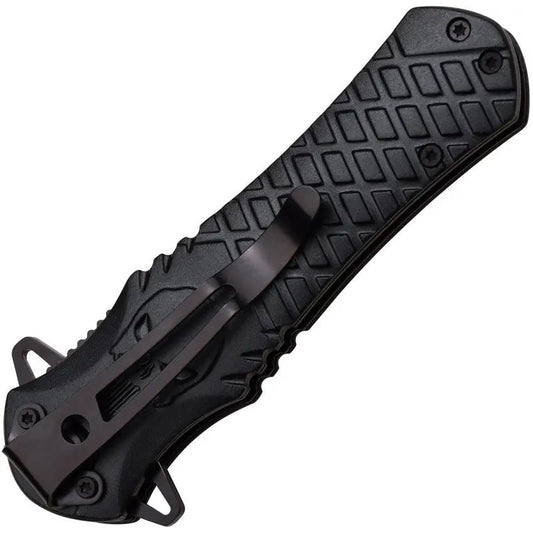 Dark Side Silver Skull Linerlock DS-A014BK - Black Finish Blade With Silver Skull Artwork And Extended Tang by Dark Side
