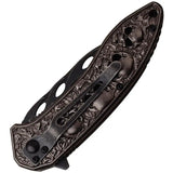 Dark Side Skull Linerlock Knife - Assisted Opening With 3.5in Black Stonewash Drop Point Blade And Gray Aluminum Handle by Dark Side