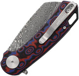 Dreamtech Linerlock Damascus Red D3599MRD - Damascus Steel Sheepsfoot Blade With Blue And Red Micarta Handle by Dreamtech
